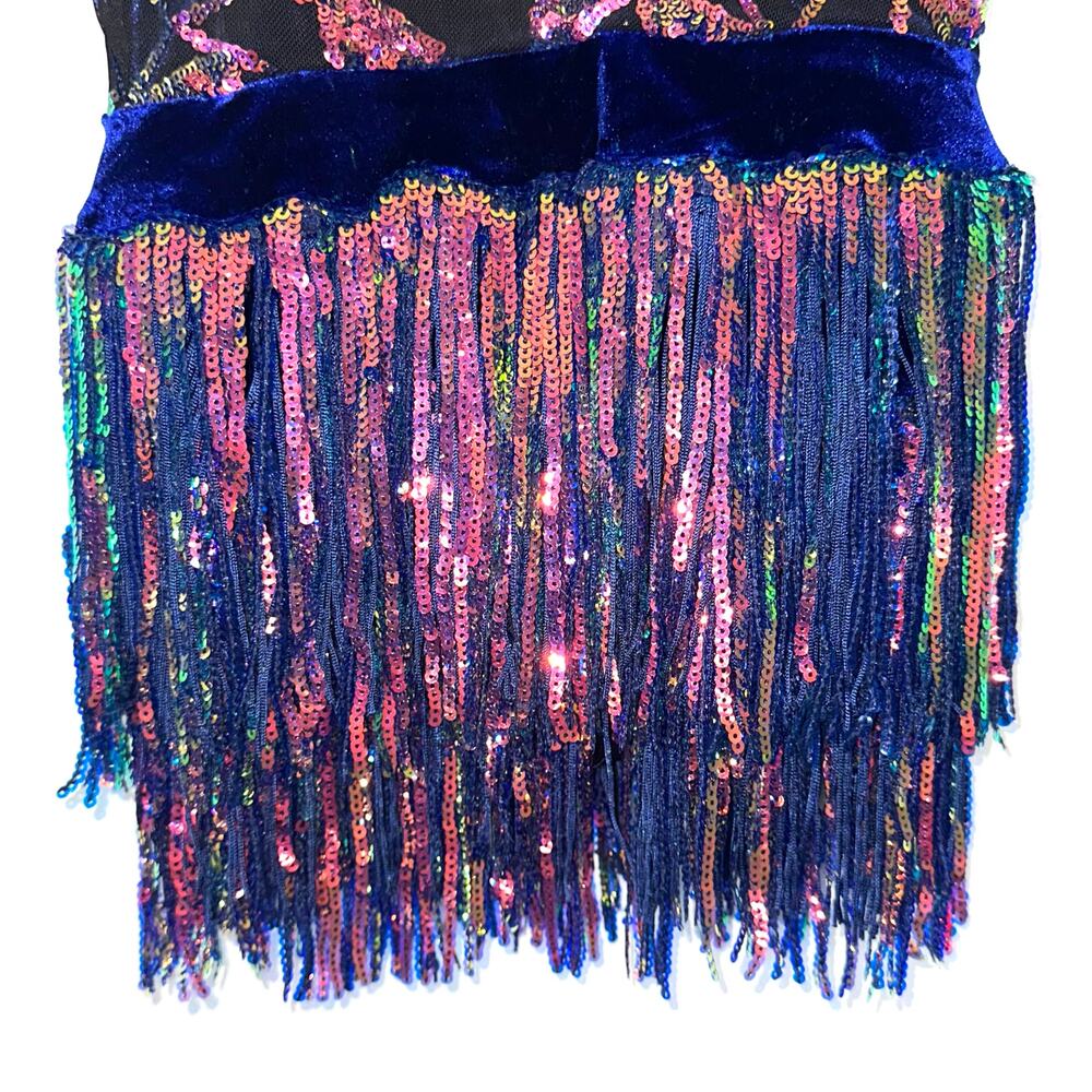 Weissman Showtime Girls ‘Misbehave’ Dance Blue Velvet Sequin Fringe Dress SC - Picture 8 of 16